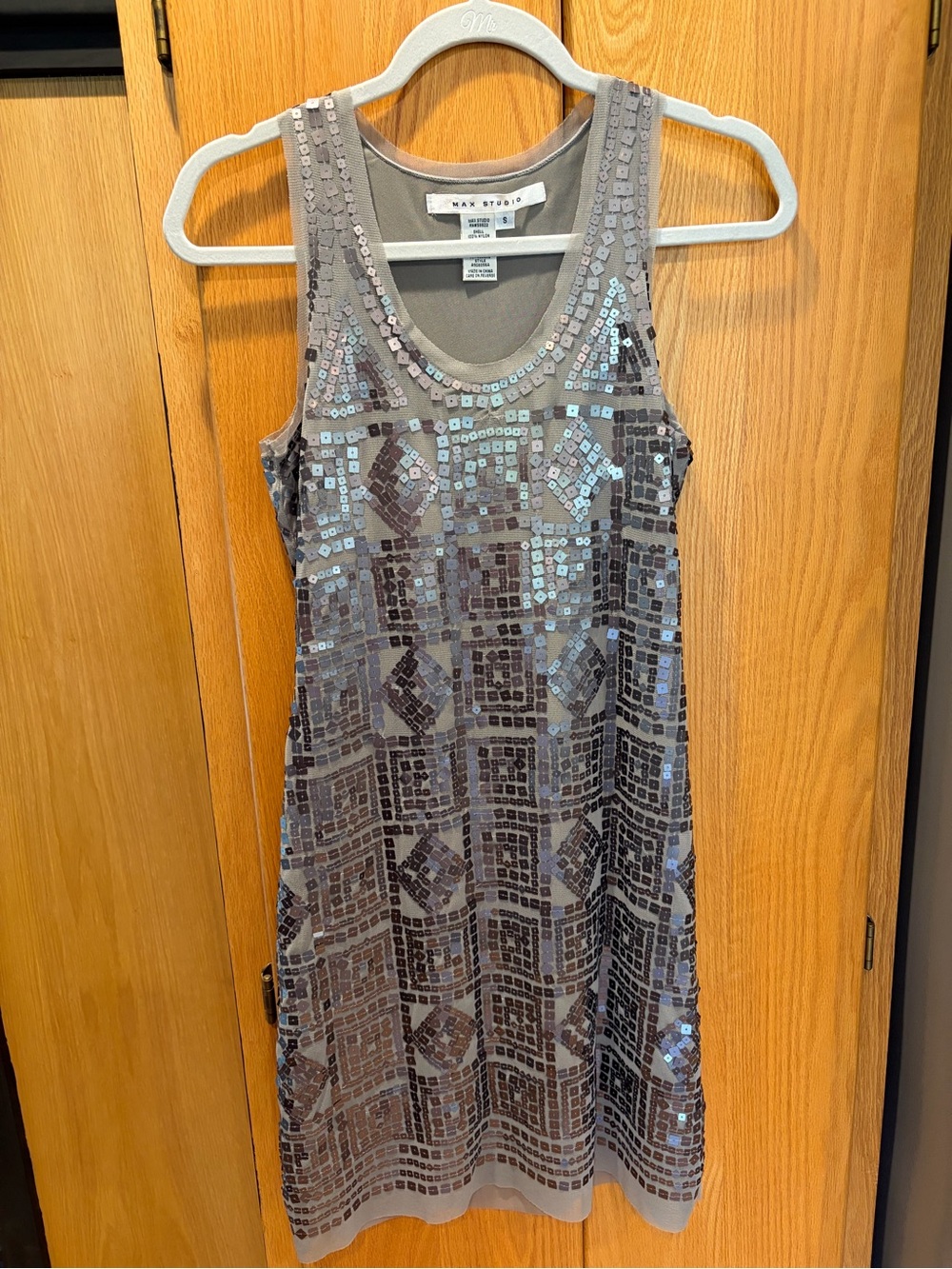Max Studio Silver Sequin Scoop Neck Tank Dress